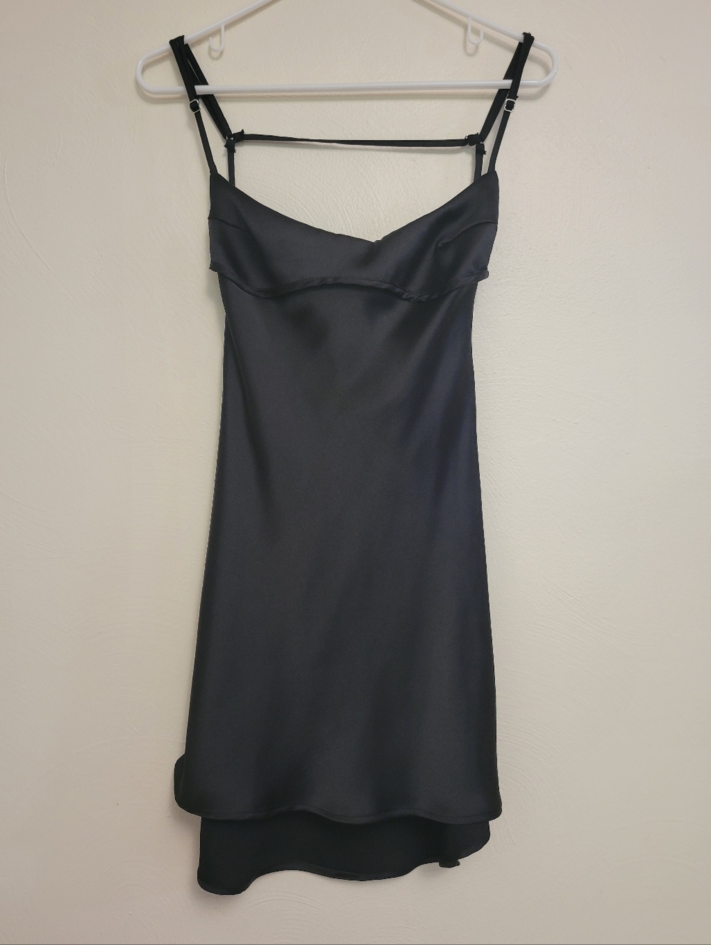 Zara Black Satin Slip Mini Dress with Adjustable Straps Size Small